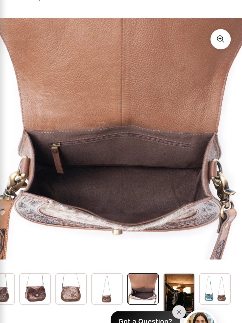 Myra Bag Brown Tooled Leather and White Hair-On Crossbody - Picture 4 of 4